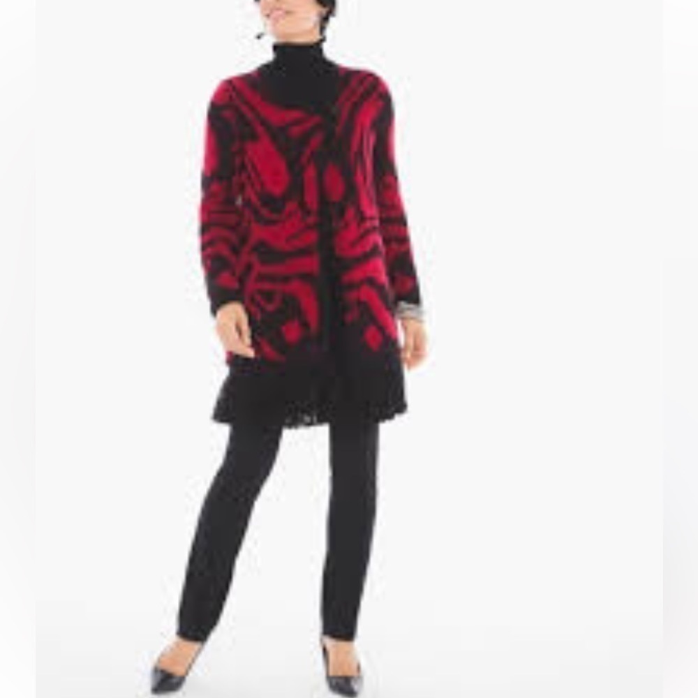 Chico’s women open cardigan 1 cozy red outdoor thick knit sweater